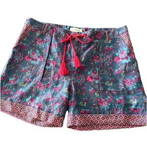 Sundance Shorts Womens Large Boho Floral Linen Cotton Drawstring Pockets